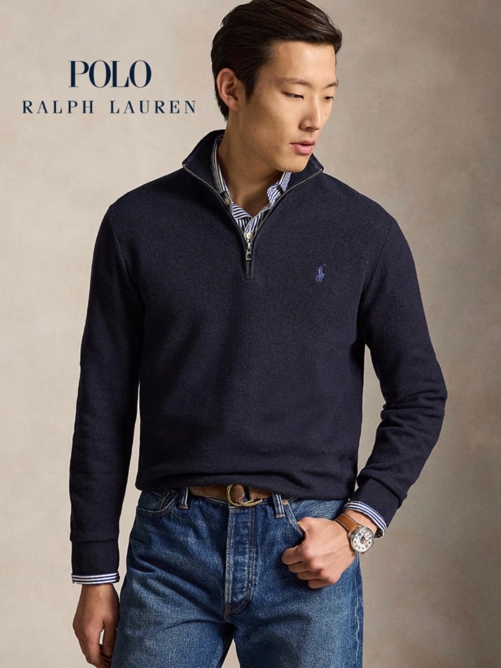 Polo by Ralph Lauren Navy Quarter-Zip Sweater Medium